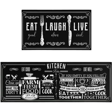 

Black Kitchen Rug Mat Set of 2 Black and White Kitchen Rugs Washable Kitchen Floor Mats Non Slip Black Kitchen Decor