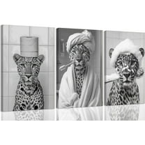 Black White Bathroom Cheetah Canvas Wall Art Cheetah With Toilet Paper On Head Wall Decor Funny bathroom Animal Painting Pictures Poster Artwork for Washroom Toilet Home Decoration