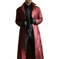thumbnail image 1 of FYEGRE PU Faux Leather Long Jacket for Men's Vintage Lapel Gothic Trench Coat Outwear Red XXL, 1 of 3