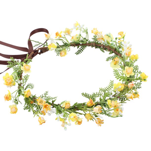 Diadema KorviShow con forma de corona de flores amarillas, diadema con forma de flor en forma de aliento para bebés, dulces, hechos a mano, para festivales, fiestas, vacaciones, cosplay, fotografía