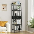thumbnail image 2 of Furologee 5 Tier Ladder Shelf, Narrow Ladder Bookcase with Drawer, Storage Shelves Organizer for Bedroom, Living Room, Bathroom, Home Office, Black Oak, 2 of 7