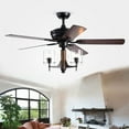 thumbnail image 2 of Saranac 5-Blade 52-Inch Forged Black Lighted Ceiling Fans with Clear Pillar Glass Lamps (Remote Controlled), 2 of 4