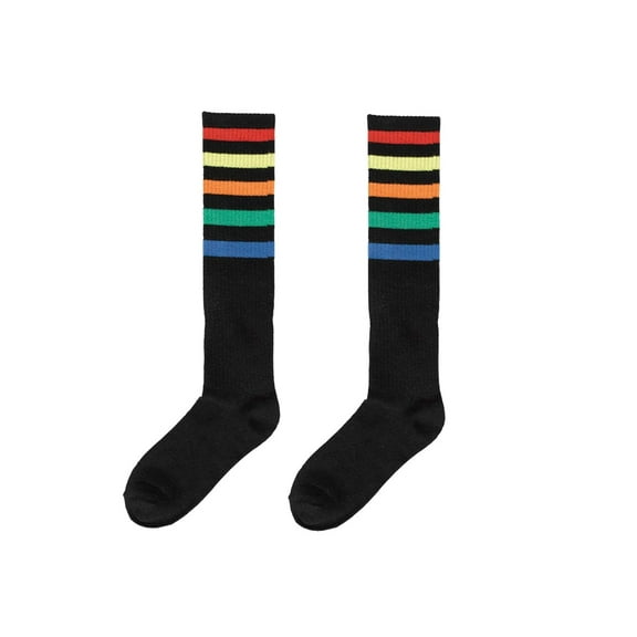 Standard Knee High Socks with Rainbow Stripes Sports Costume Party Apparel, Fabric, 19".