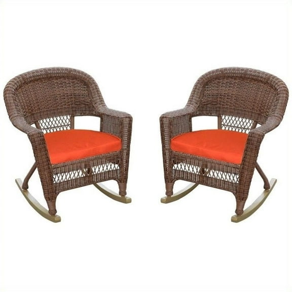 Jeco Wicker Chair in Honey with Red Cushion (Set of 4)