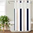 thumbnail image 3 of Beige Navy Blue Striped No Hook Shower Curtain Waterproof, Bathroom Curtains with Snap in Liners and See Through Top Window, Farmhouse Stripe Art Hotel Style Bathtub Curtains Shower 54"Wx78"L, 3 of 8