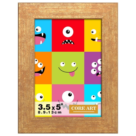 CORE ART 3.5x5 Picture Frame Gold Photo Frames Set of 2 3.5 by 5 Colorful Frame with HD Plexiglass Wall or Tabletop Display