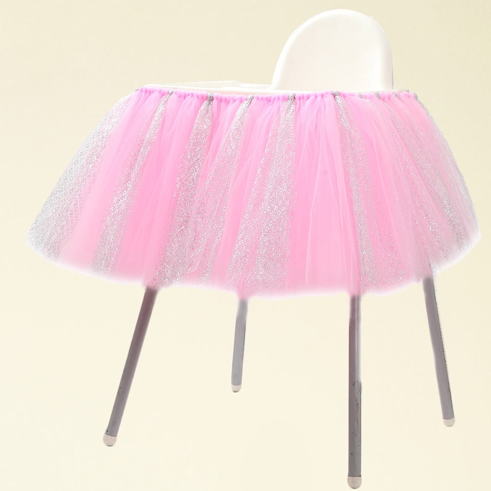 Handmade Glitter Tulle Tutu Skirt High Chair Table Decor for Baby Birthday Baby Shower Party Decor Pink Silver Walmart