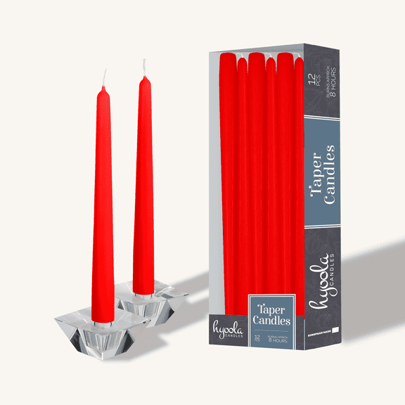 Hyoola 10" Red Dripless European Made Taper Candles, Unscented Paraffin Wax with Cotton Wicks, 12-Pack