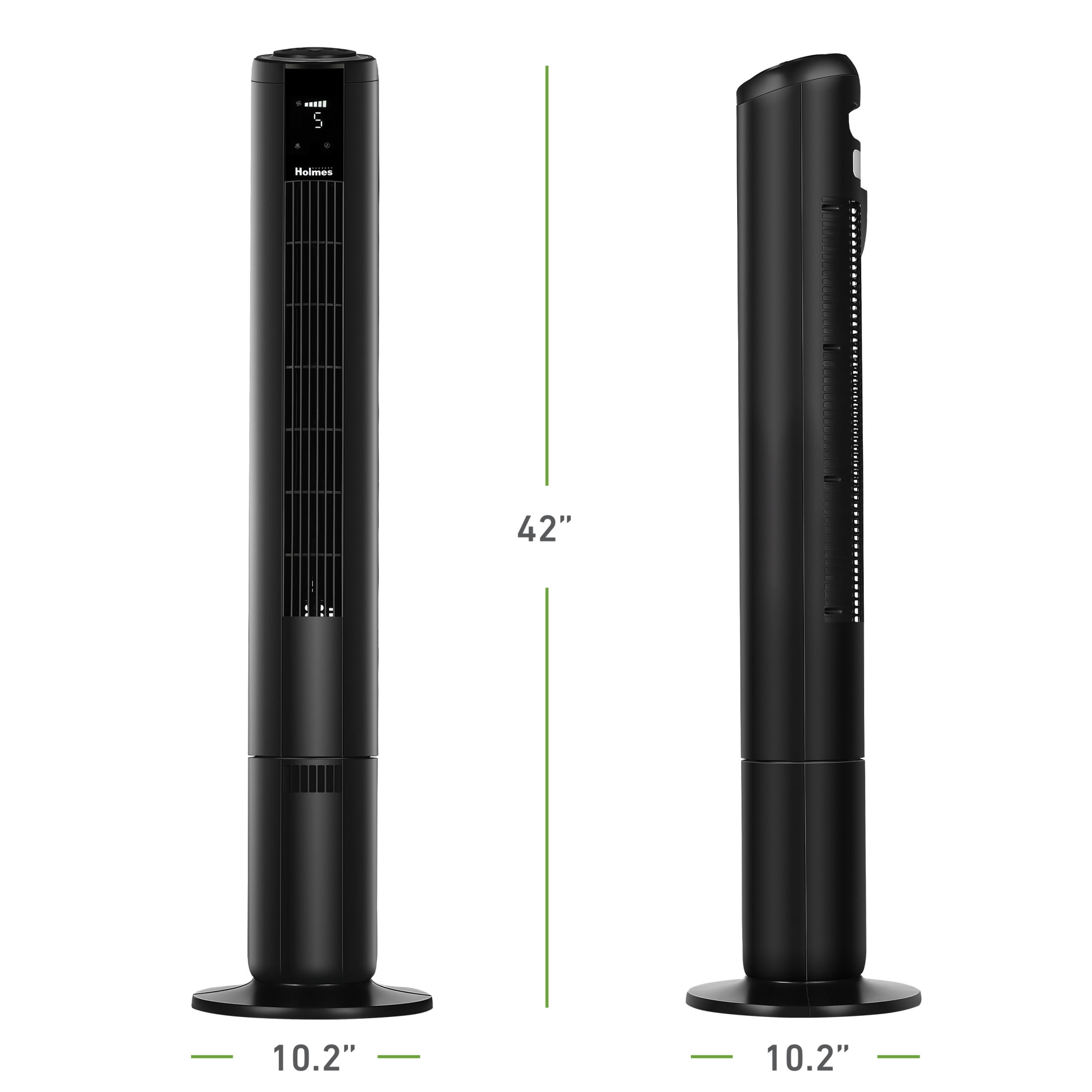 Holmes 42" Oscillating Digital Tower Fan, 5 Speeds, Remote Control, Matte Black