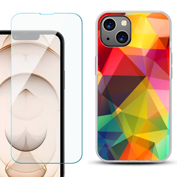 Slim-Fit Flexible TPU Gel Phone Case for iPhone 13, with Tempered Glass Screen Protector, by OneToughShield ® - Polygon