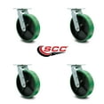 thumbnail image 2 of 8 Inch Green Poly on Cast Iron Wheel Swivel Caster Set with Roller Bearings SCC, 2 of 2