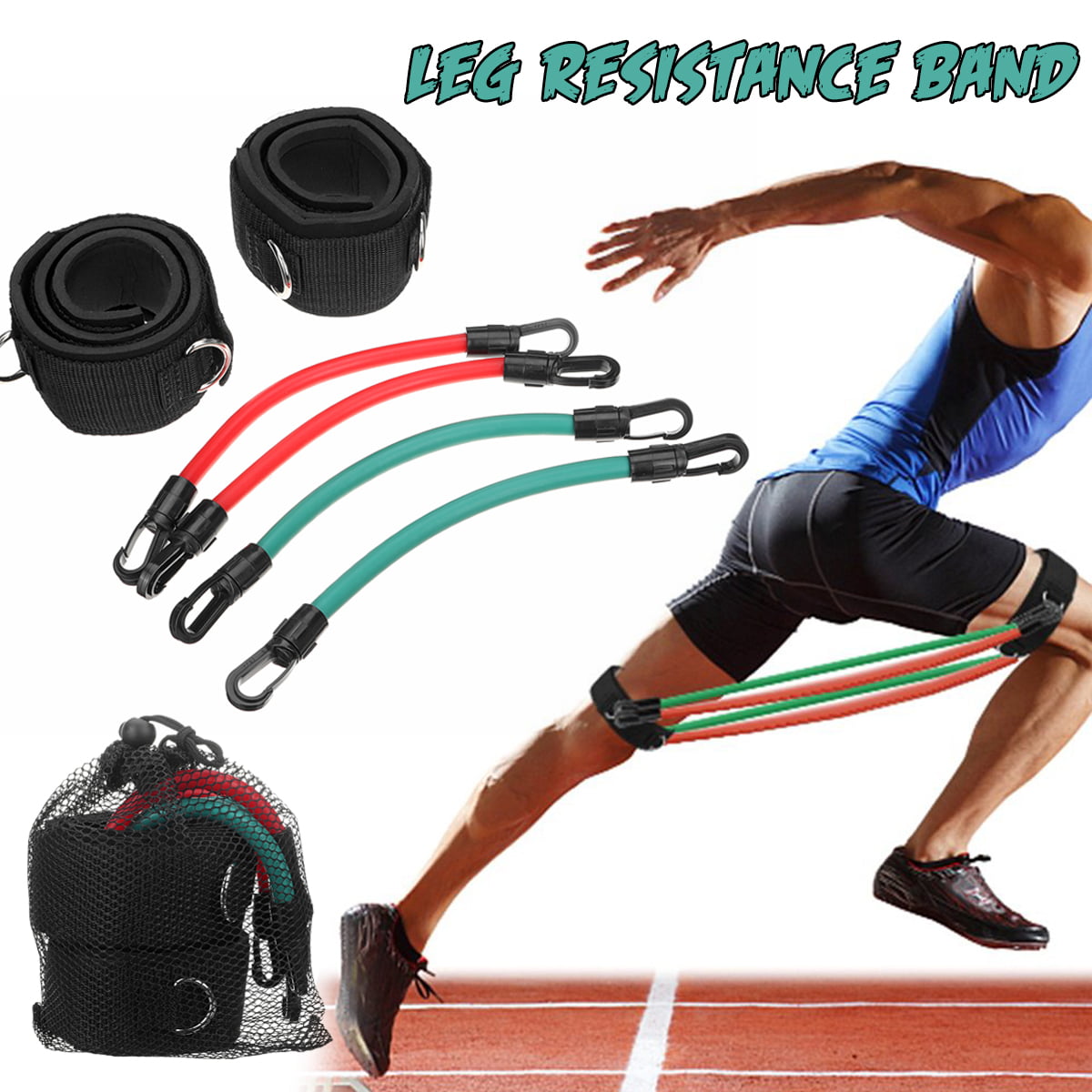 Set 4 Leg Thigh Fitness Exercise Latex Tube Resistance Band Ankle Straps 
