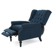 GDF Studio Elizabeth Contemporary Tufted Wingback Pushback Recliner, Navy Blue and Dark Brown, Fabric