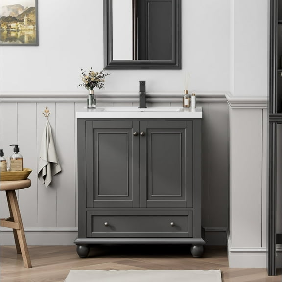 Eclife Vintage 30" Bathroom Vanity with Integrated Sink Top, Matt Gray
