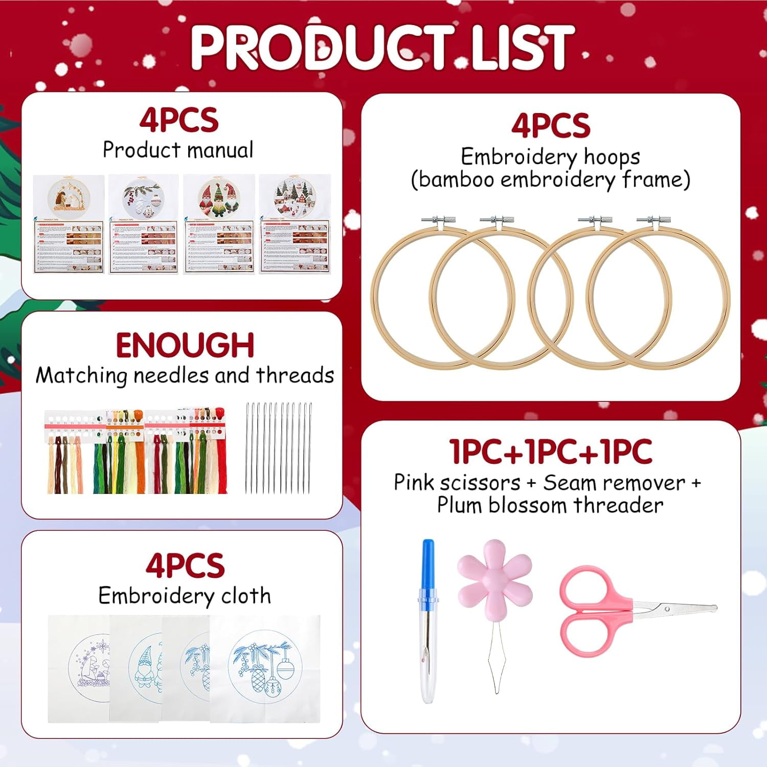 Dalrosia Christmas Embroidery KIT,Adults Kids DIY Handmade,Hand Embroidery Starter Kits with Stamped Embroidery Pattern,for Christmas Embroidery Kits for Adults Beginners Starter