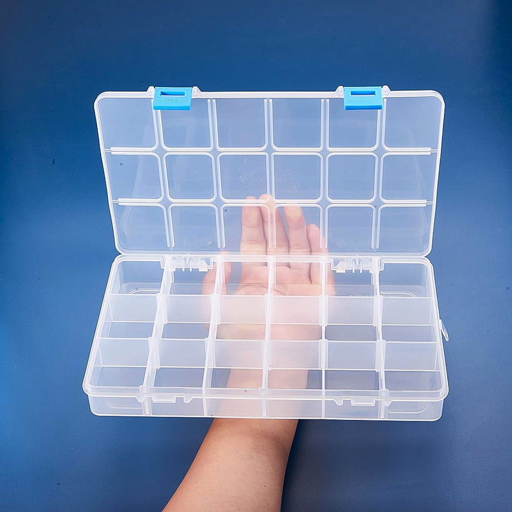 4 Pack 18 Grids Large Transparent Plastic Storage Box Bead Organizer with Adjustable Dividers for Jewelry Beads Tools Craft Accessories and