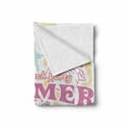 thumbnail image 2 of Abstract Soft Flannel Fleece Throw Blanket, Summer Theme Flowers and Surf Image in Vintage Designed Print, Cozy Plush for Indoor and Outdoor Use, 70" x 90", Pale Yellow White, by Ambesonne, 2 of 6