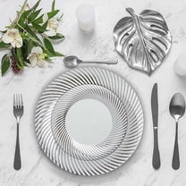 Efavormart Set of 10 - 6" White Round Disposable Plastic Silver Twirl Rim Salad Dessert Plates for Weddings, Birthdays, Parties, Gathering, Graduation Ceremonies, Special Events