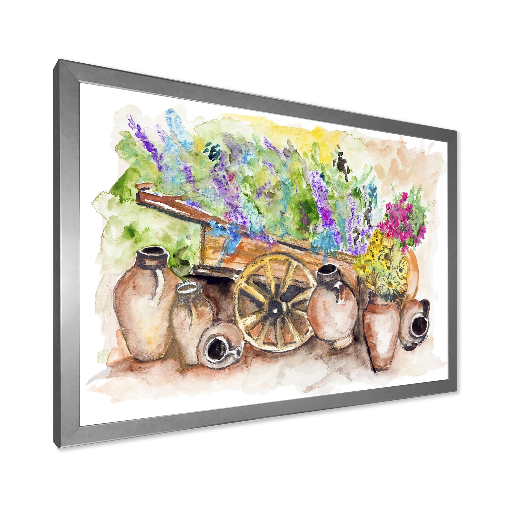 Designart 'Lavender Flowers On Ancient Cart Illustration' Traditional Framed Art Print