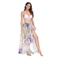 thumbnail image 2 of FORMRS Womens Long Sarong Beach Wrap Semi-Sheer Bikini Skirt Bathing Swimsuit Cover Up, Purple Floral Rabbit, 2 of 7
