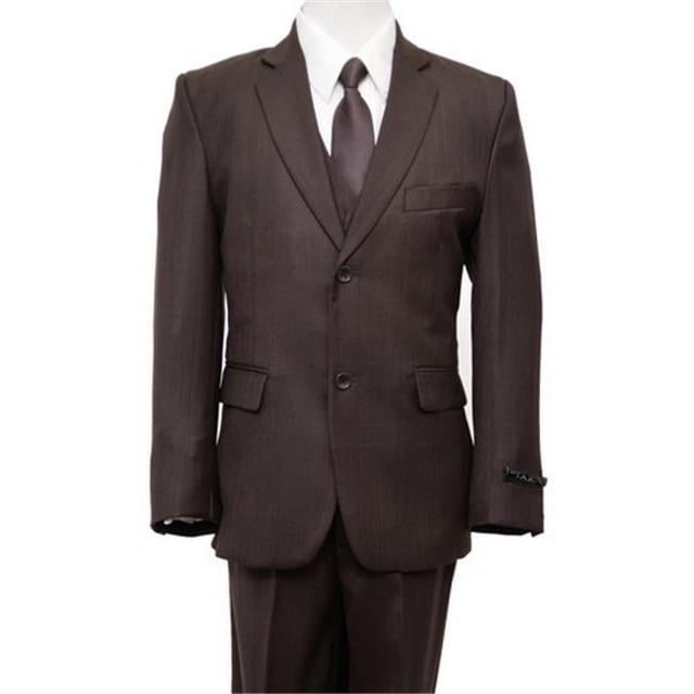 2 Button Front Closure Interior Pick Stitching Boys Suits Brown - 8