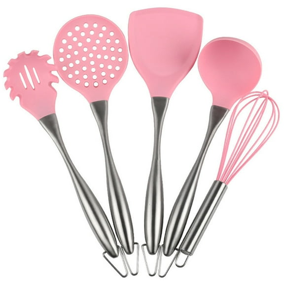 IBASETOY Pink Silicone Spaghetti Spoon Server Non Scratch Non Stick Kitchen Tool