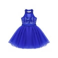 thumbnail image 3 of CHICTRY Girls Sequins Ballet Leotard Dress Halter Gymnastics Skirted Leotard Blue 4-5, 3 of 7