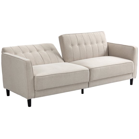 CoSoTower Convertible Bed with Couch, Button Tufted Fabric Sofa Bed with Adjustable Back for Living Room, Beige