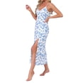 thumbnail image 4 of INSPIRE CHIC Women's Nightgown Chemise Floral Split Midi V Neck Bow Spaghetti Strap Cami Lingerie Pajama Dress S White with Blue Floral, 4 of 6