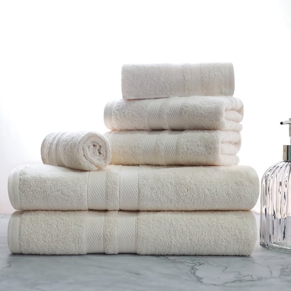 BNM Ultra-Soft Cotton 6 Piece Assorted Towel Set, Ivory