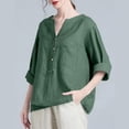 thumbnail image 5 of Delconic Women's Casual Loose Fit Linen Blouse, Button-Down V Neck Long Sleeve Shirt, Lightweight Breathable Top for Everyday Wear Green 3XL, 5 of 5