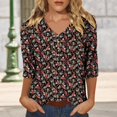 thumbnail image 2 of Nouveaux et Tendances T-Shirts Graphiques Uooqdmx pour Femmes, Hauts Boho pour Femmes, Hauts Floraux pour Femmes, Tunique Col en V 2025, T-Shirts Mignons, Hauts de Printemps pour Femmes 2025, Rouge 1 m, 2 of 5