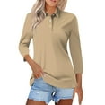 thumbnail image 1 of Liquidation! Polos Uooqdmx pour Femmes, Polo de Golf, Manches 3/4 Hauts pour Femmes, Hauts d'Été à Rayures Col Rabattu T-Shirts Basiques pour Femmes, Bleu TTG, 1 of 4