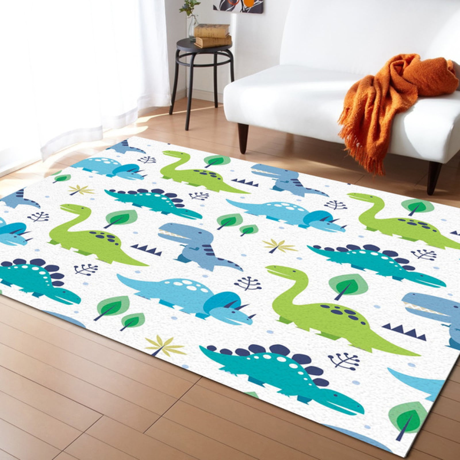 Colorful Dinosaurs Print NonSlip Area Rug For Kids Playroom And