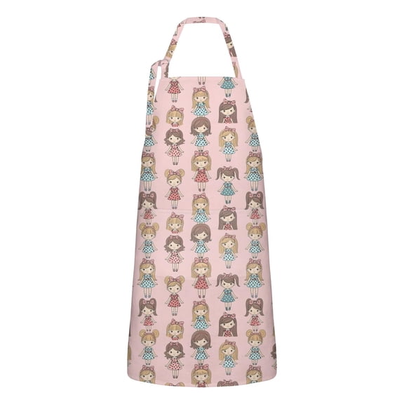 Doll Princess Pattern Apron-Garden Aprons for Women with Pockets-Cotton Linen Waterproof Kitchen Cooking Gardening Aprons Adjustable for Kitchen,Cooking,BBQ and Salon 33x27 Inch