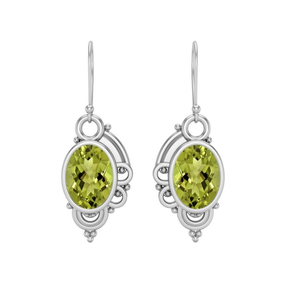 7X5 MM Oval Shape Peridot 925 Sterling Silver filigree Dangle Valentines Day Gifts Earrings