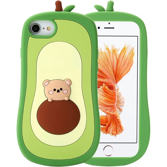 3D Fruits Avocat Cas pour iPhone SE 2022/SE 2020,3D Mignon Dessin Animé Enfants Filles Femmes Kawaii Belle Forme d'Avocat Ours Silicone Souple Cas pour iPhone SE 2022/SE 2020/7 8 6 6S 4,7 Pouces-Avocat