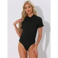 thumbnail image 4 of DARING DIVA Stand Collar Short Sleeve Office Work Shirt Bodysuits L Black, 4 of 6