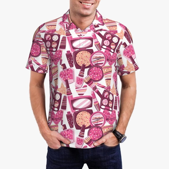 Balery Cute Girl Camisa Polo de Hombre con Estampado, de Manga Corta y Tejido Medio, Camisa Tipo Golf Polo-Large