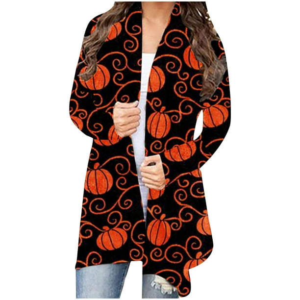 Blusa cárdigan de manga larga con estampado de Halloween a la moda informal y sexy para mujer Pompotops qwe21105