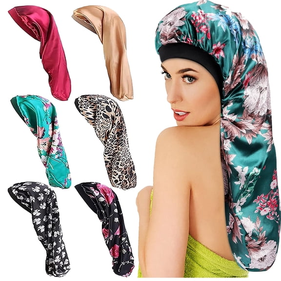 Long Satin Bonnet Extra Large Sleep Cap Elastic Band Silk Night Sleep Hat for Women Long Curly Hair Braids