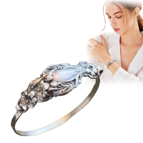 YYKihy Handmade Sterling Silver Spoon Bangle—— Women's Commemorative Antique Bracelet Spoon Jewelry Personalized Patterned Solid Color Jewelry For Women