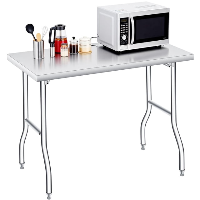 BeesClover Table de Préparation Pliable Robuste en Acier Inoxydable - Capacité de 1100 LB - Portable, Aucun Assemblage Requis - Table Utilitaire Commerciale en Métal pour Cuisine, Buanderie, Restaurant