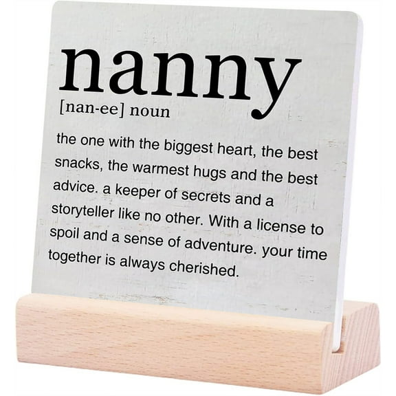 Ceramic Sign 4x4Inch Nanny Gift Ideas Nanny Definition Art Ceramic Sign Nana Grandma Minimalist Ceramic Desk Sign Plaque with Wooden Stand Home Bedroom Decor For Table Shelf Gift For Women Men