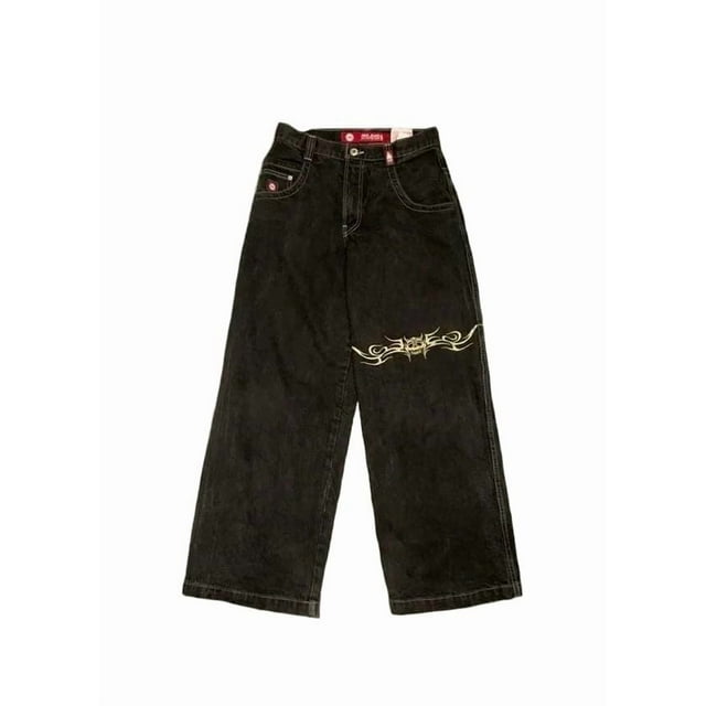 Pantalones vaqueros unisex estilo hip-hop gótico urbano de talle alto y corte holgado con diseños rasgados y bordados for hombre y mujer