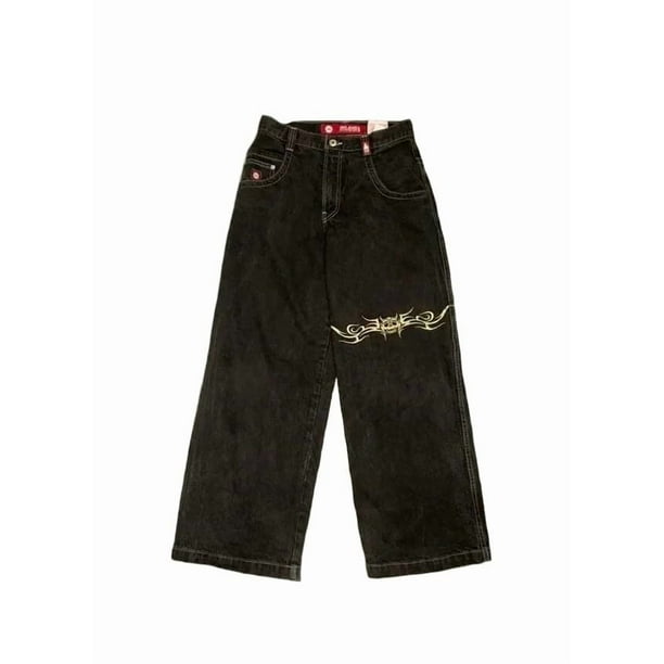 Pantalones vaqueros unisex estilo hip-hop gótico urbano de talle alto y corte holgado con diseños rasgados y bordados for hombre y mujer