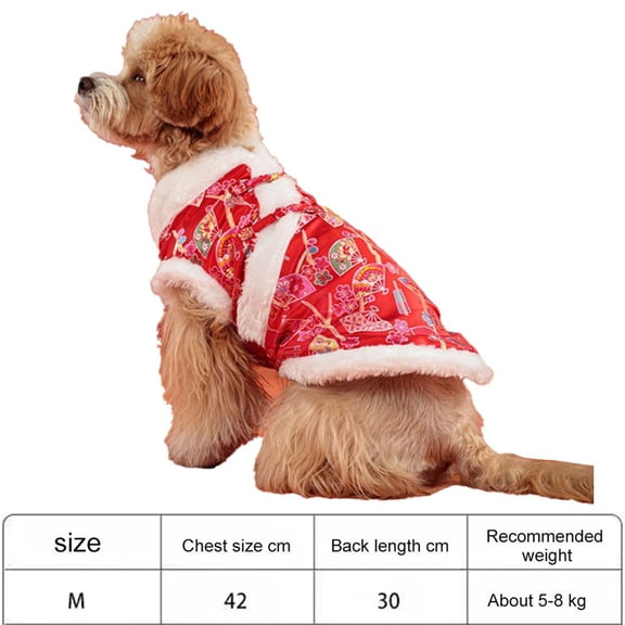 Chinese Tang Suit Dog Clothes New Year Festive Pet Costume Cheongsam for Puppy Small Medium Large Dogs Red Cotton
