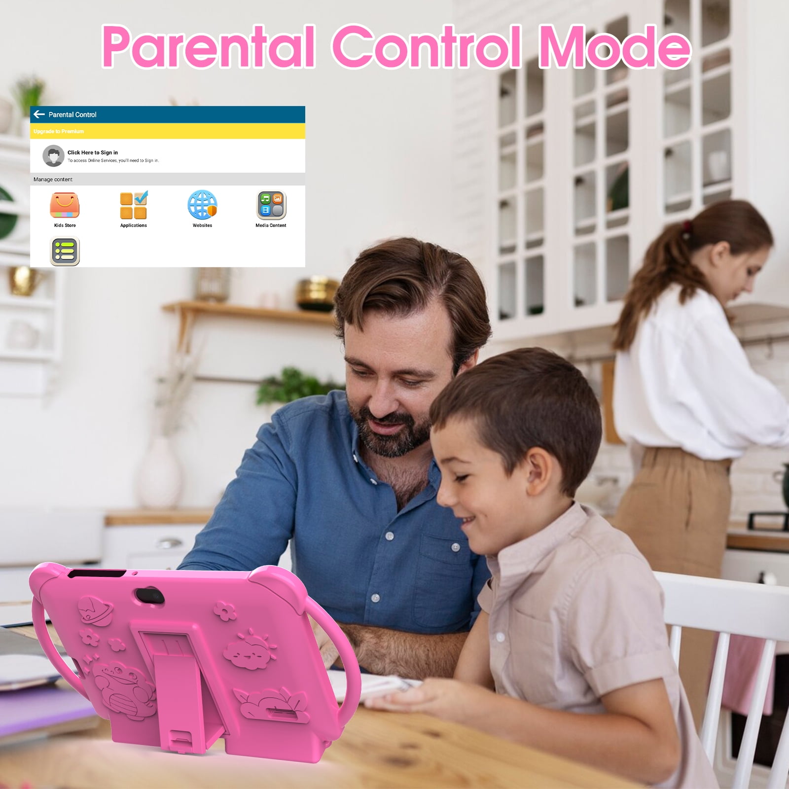 Kids Tablet, 7 inch Android 12 Tablet for Kids, 4GB RAM 32GB ROM 512GB Expand, Toddler Tablet with Parental Control, IPS Screen, Dual Camera, Educational, Games, Shockproof Case for Boys/Girls, Pink