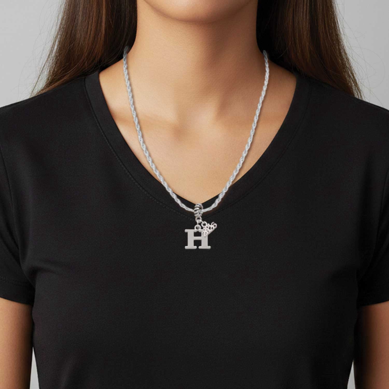 Delight Jewelry Silver Plated Large Initial - H - Rope Charm Bead Dangle with Mini 2026
