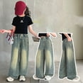 thumbnail image 4 of Ruyang Teen Girls Cute Jeans Floral Embroidery Ripped Retro Denim Pants Kids Fall Baggy Wide Leg Long Streetwear Trousers, 4 of 7
